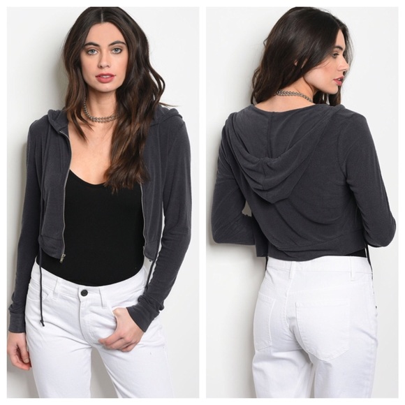 Charcoal Hooded, Cropped Jacket - Picture 8 of 8